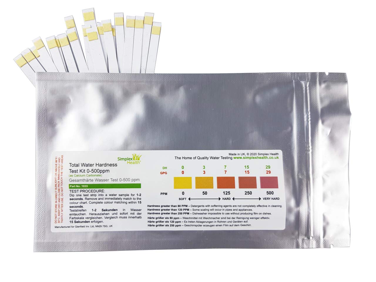 SimplexHealth Total Hardness Water Test Strips (20 Strips Pouch)