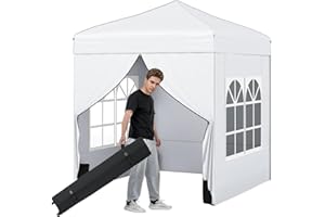 Tangkula 6.5x6.5 FT Pop Up Canopy, UPF50+ Outdoor Canopy Tent with 2 Removable Sidewalls, 2 Zippered Doors, Heavy-Duty Carbon