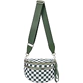 kuifang Checkered Bum Bag Crossbody Bag for Women, Spacious Purse Oversized Fanny Packs（Bean Green）