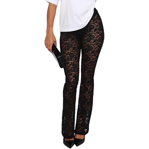 パンツ lace sheer pants melt the lady Women's High Waist Lace Pants Drawstring See Through