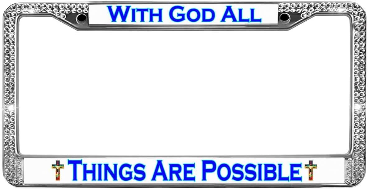 with God Things Possible Bling License Plate Frame for Car,Shiny Bling License Plate Cover Frame Christian Quotes Bling License Plate Frame for Women for US Vehicles