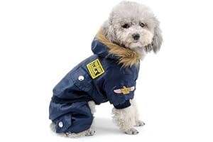 SELMAI Waterproof Fleece Lined Dog Winter Coat Snow Suit Airman Hooded Jumpsuit Snowsuits for Small Dog Puppy Chihuahua Blue S