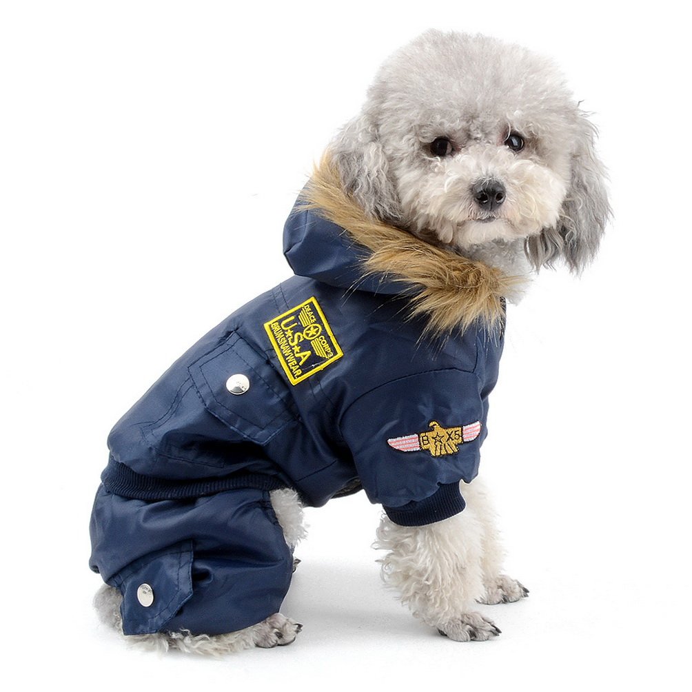 Pegasus SELMAI Waterproof Snowsuit Fleece Lined Puppy Winter Coat Hooded Jumpsuit Windproof Padded for Small Pets, Cats, and Dogs Blue M
