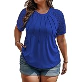 ROSRISS Plus-Size Tops for Women Summer Reglan Shirts Lace Short Sleeve Tunics XL-5XL