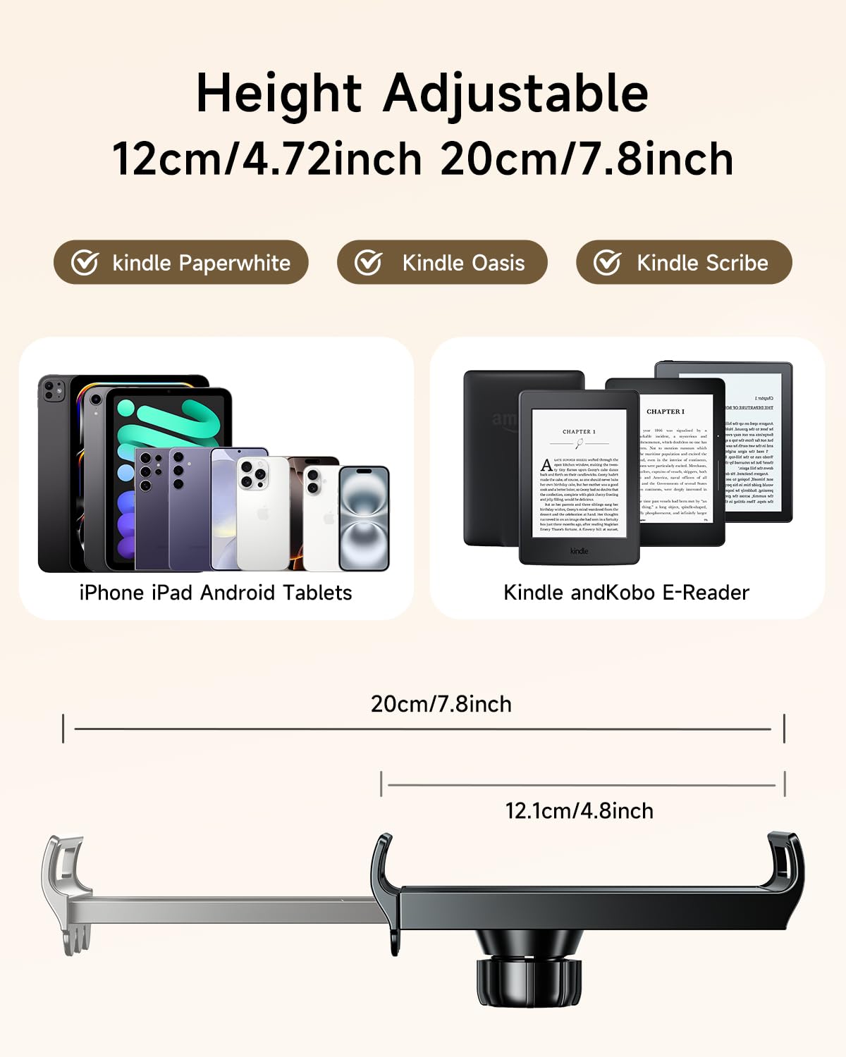 Kindle Holder with Remote Page Turner,Reading Stand for Bed, Desk with Clicker, for Kindle Paperwhite, Oasis, iPad, iPhone and More, Black Page Turner