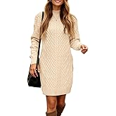 Saodimallsu Womens Cable Knit Mini Sweater Dress Turtleneck Fall Casual Chunky Long Sleeve Slimming Short Dresses