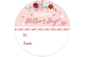 HEYINSHEN 60PCS Mothers Day Gift Stickers Happy Mother's Day Gift Tags 2" Floral Mothers Day Labels Stickers Pink Heart Mothers Day Seal Label Sticker for Envelope Card Flower Box Present Wrapping