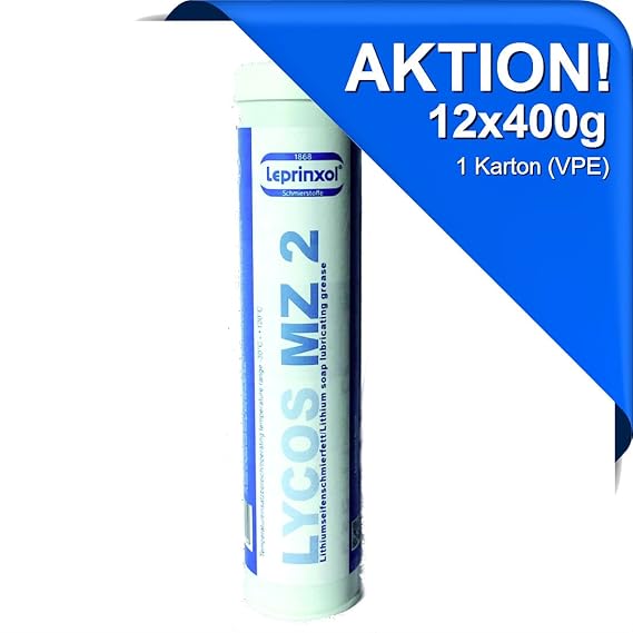 Leprinxol 12x LYCOS MZ 2 Lithium MEHRZWECKFETT KARTUSCHE 400g für hochwertige Langzeitschmierung im Kfz-Bereich. Speziell für