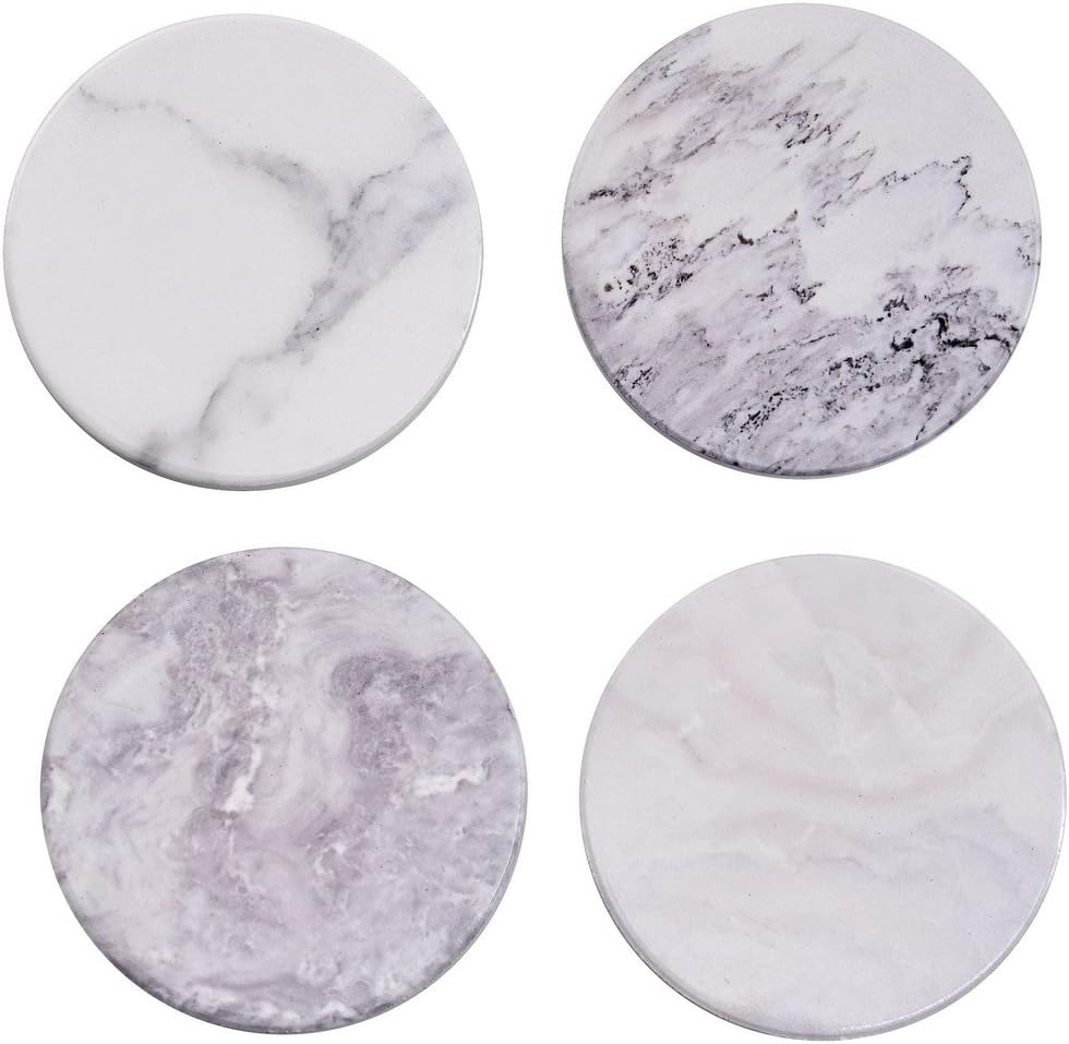 Giftale Pack of 4 Ceramic Marble Coasters for Drinks, 3.6" Natural Stoneware Coaster Set with Cork Back