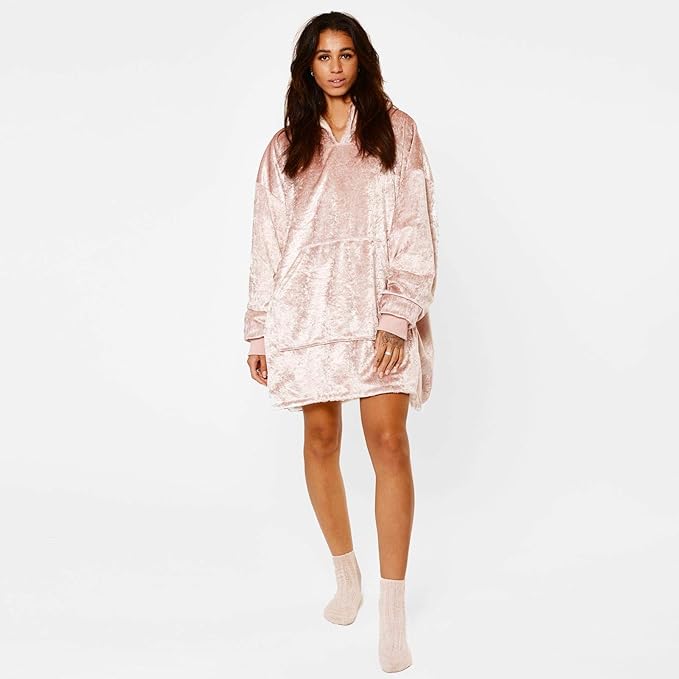 Sienna Crushed Velvet Oversized Hoodie Blanket Wearable Sherpa Fleece Soft Thermal Velour Throw 