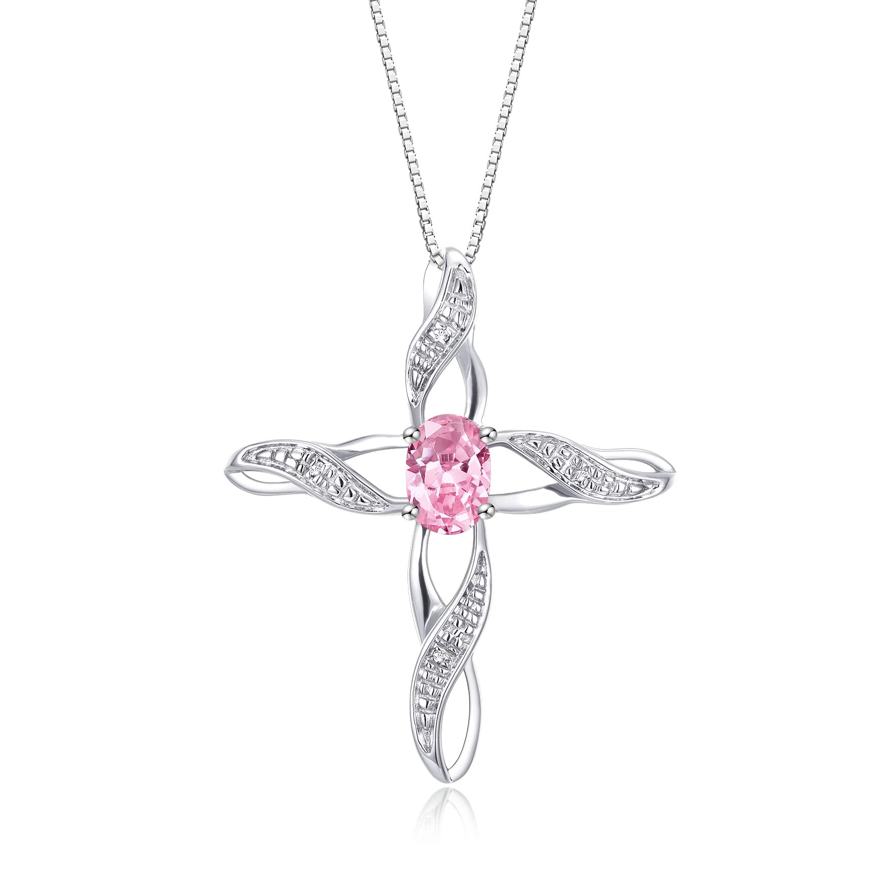 Rylos Necklaces for Women 925 Sterling Silver Cross Necklace with Gemstone & Genuine Diamonds Pendant with 18" Chain 7X5MM Pink Ice October Birthstone Womens Jewelry Silver Necklace For Women