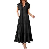 OUKODS Womens Summer Casual Maxi Dress V Neck Ruffle Sleeve Sundress Fashion Flowy Tiered Boho Beach Vacation Long Dresses