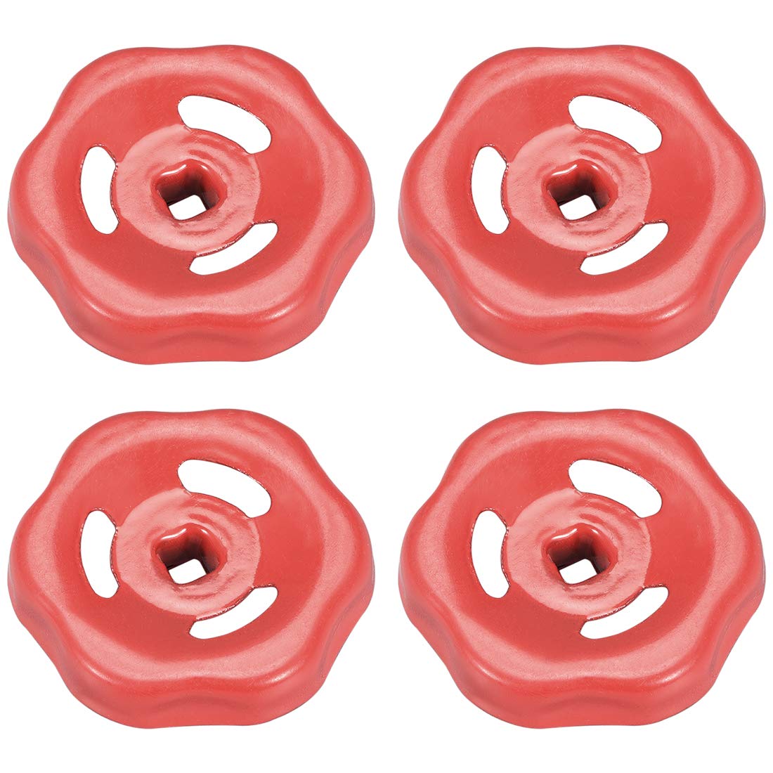sourcing map Metal Outside Faucet Round Wheel Handle, Square Broach 6x6mm, Wheel OD 50mm Paint Iron Red 4Pcs