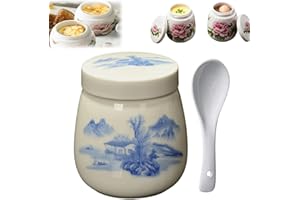 Mini Vintage Ceramic Coddled Egg Cups with Lids, 220ml Eggs Cooker Dessert Cups for Breakfast, Table Treasure Chawanmushi Ste