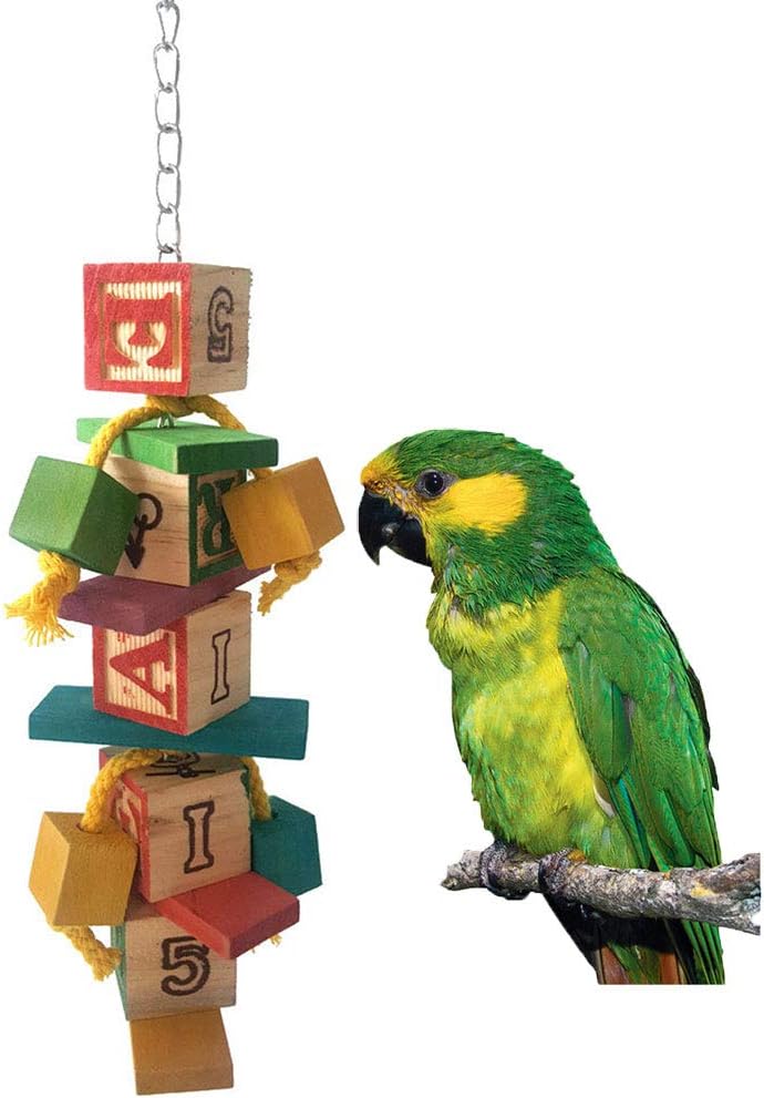 Keer Colorful Wood Blocks Bird Chew Toy for Pet Parrot Budgie Parakeet Cockatiel Conure Lovebird Finch Canary Cockatoo African Grey Macaw Eclectus Amazon Cage Supplies Accessories