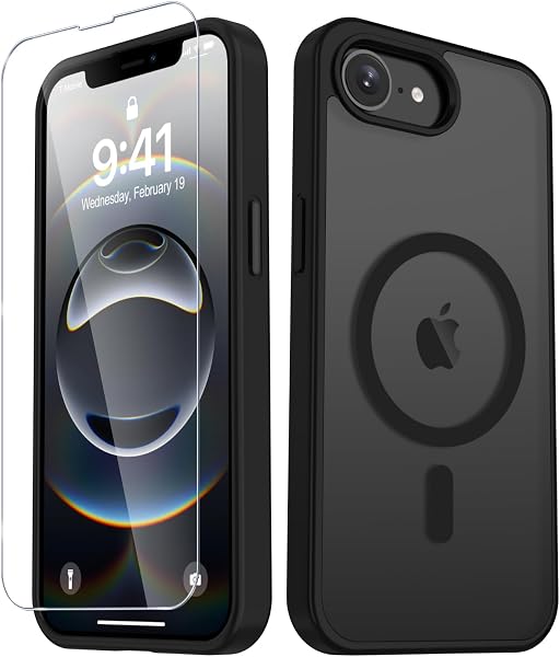 YENAPOON for iPhone 17e Case, iPhone 16e Case, Magnetic Cover, Black | Fit for MagSafe, Screen Protector included, Shockproof