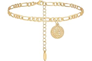 LCHERRY Gold Plated Anklets for Women Dainty Zodiac Constellation Anklet Zodiac Sign Disc Ankle Bracelet 14K Real Gold Plated Anklets for Women Valentine's Day Gifts for Women