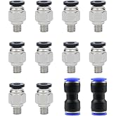 10 Pcs PC4-M6 Pneumatic Straight Fitting and 2pcs Plastic Push to Connect Straight Union Tube Fitting, Suitable for PTFE tube with an outer diameter of 4mm, M6 thread