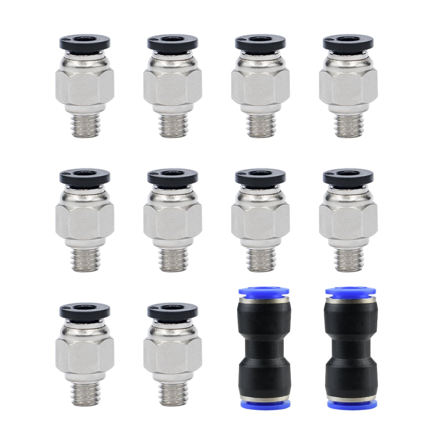 Photo 1 of 10 Pcs PC4-M6 Pneumatic Straight Fitting and 2pcs Plastic Push to Connect Straight Union Tube Fitting, Suitable for PTFE tube with an outer diameter of 4mm, M6 thread