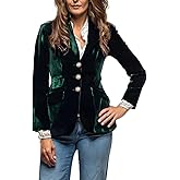Women Vintage Velvet Blazer Jacket V-Neck Work Office Suit Slim Fit Slit Blazer Long Sleeves Dressy Coat