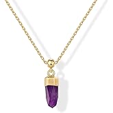 PAVOI Gemstone Gold Charm Necklace for Women - 14K Gold Plated Adjustable Chain Dainty Pendant Gemstone Necklaces with Cute Charms Set - Hypoallergenic Trendy Healing Crystal Pendants
