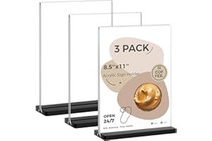 SMARPAU 8.5 x11 Acrylic Sign Holder 3 Pack Acrylic T Shape Table Top Display Stand Double Sided Plastic Picture Paper Frame for Menu Ad Frame Numbers Picture Frames Office Show Fair
