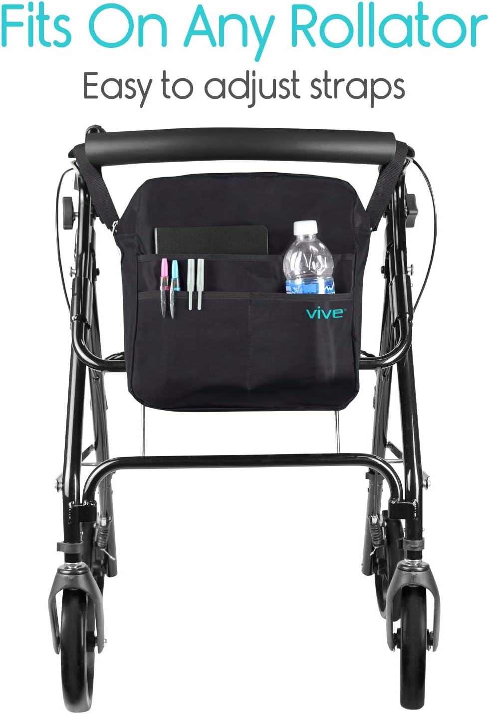 Vive Rollator Bag - Universal Travel Tote for Carrying Accessories on Wheelchair, Rolling Walkers & Transport Chairs - Lightweight Laptop Basket for Handicap, Disabled Medical Mobility Aid Pouch: Health & Personal Care