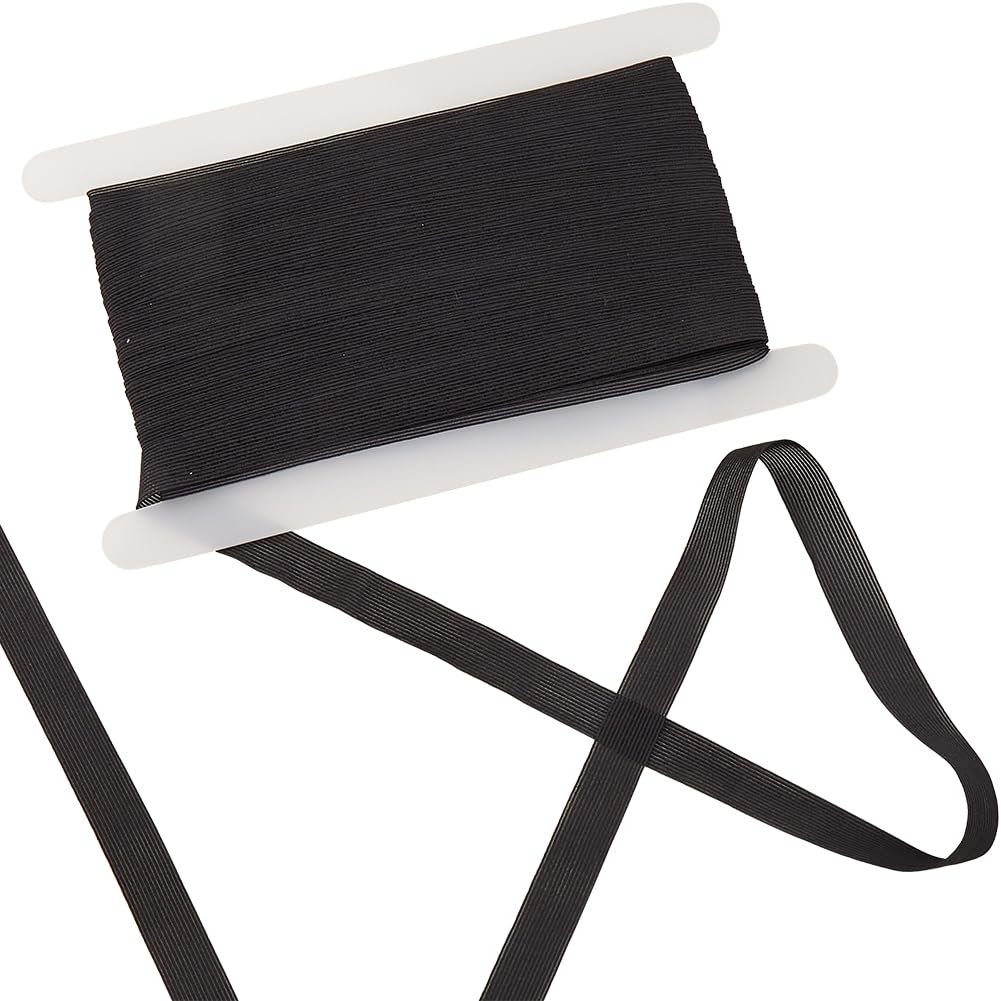 GORGECRAFT 20M Knit Elastic Band 15mm Wide Flat Braided Stretchy Strap Cord Roll Spool Transparent Knitted Sewing Webbing for Clothes Dress Underwear Garment Gift Wrapping Waistband Black