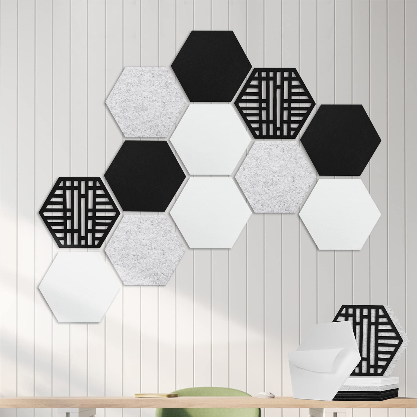 View 1 of 12 Pack Self-adhesive Acoustic Panels, Hexagon Sound Proof Panels, 14 X 12 X 0.4 In Sound Absorbing Panels, Flame Resistant, High-Density Sound Dampening Panels for Recording Studio Home, Offices