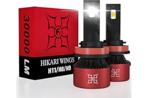 HIKARI WINGS H11 LED Headlight Bulbs, 30000LM 500% Ultra Bright Plug and Play Conversion Kit, 6000K Cool White, IP68 Waterproof, H8, H9, H16 Halogen Replacement, Pack of 2
