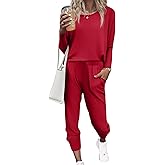 Ekouaer Women's Pajama Sets Casual 2Pcs Sleepwear Long Sleeve Pullover Tops Long Joggers Pants with Pockets
