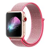 HILIMNY Compatible for Apple Watch Band 38mm, New Nylon Sport Loop, with Hook and Loop Fastener, Adjustable Closure Wrist Strap, Replacement Band Compatible for iwatch, (38mm, Hot Pink)