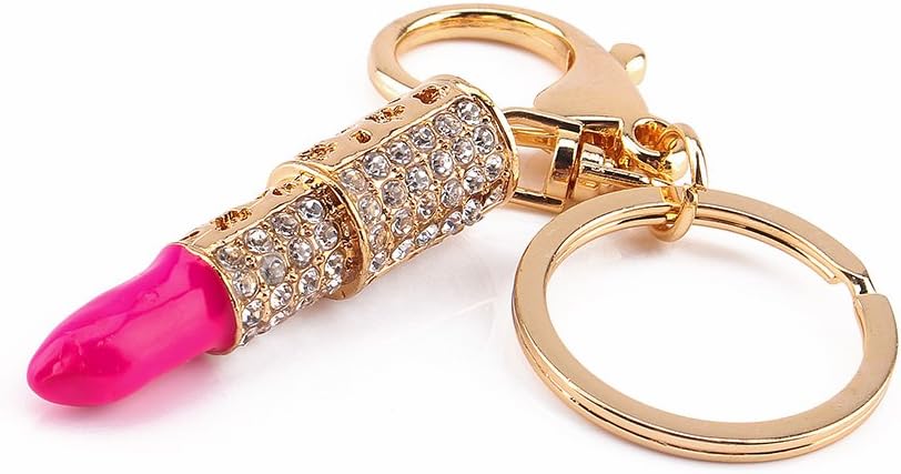 Fdit Lipstick Keyring,Crystal Lipstick Makeup Keyring Rhinestone Purse Bag Charm Pendant Keychain Adornment for Girl Woman Lady - Image 5