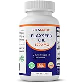 Vitamatic Flaxseed Oil 1200 mg, Omega 3-6-9, 120 Softgels | Cold Pressed, Support Vascular, Healthy Skin &amp; Hair, and Joint Support, Non-GMO, Gluten Free