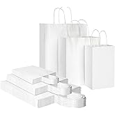 Toovip 90 Pack White Kraft Paper Bags with Handles Bulk, 3 Assorted Sizes Gift Wrap Bags for Favors Grocery Retail Party Birthday Shopping Business Goody Craft Merchandise Take Out Sacks