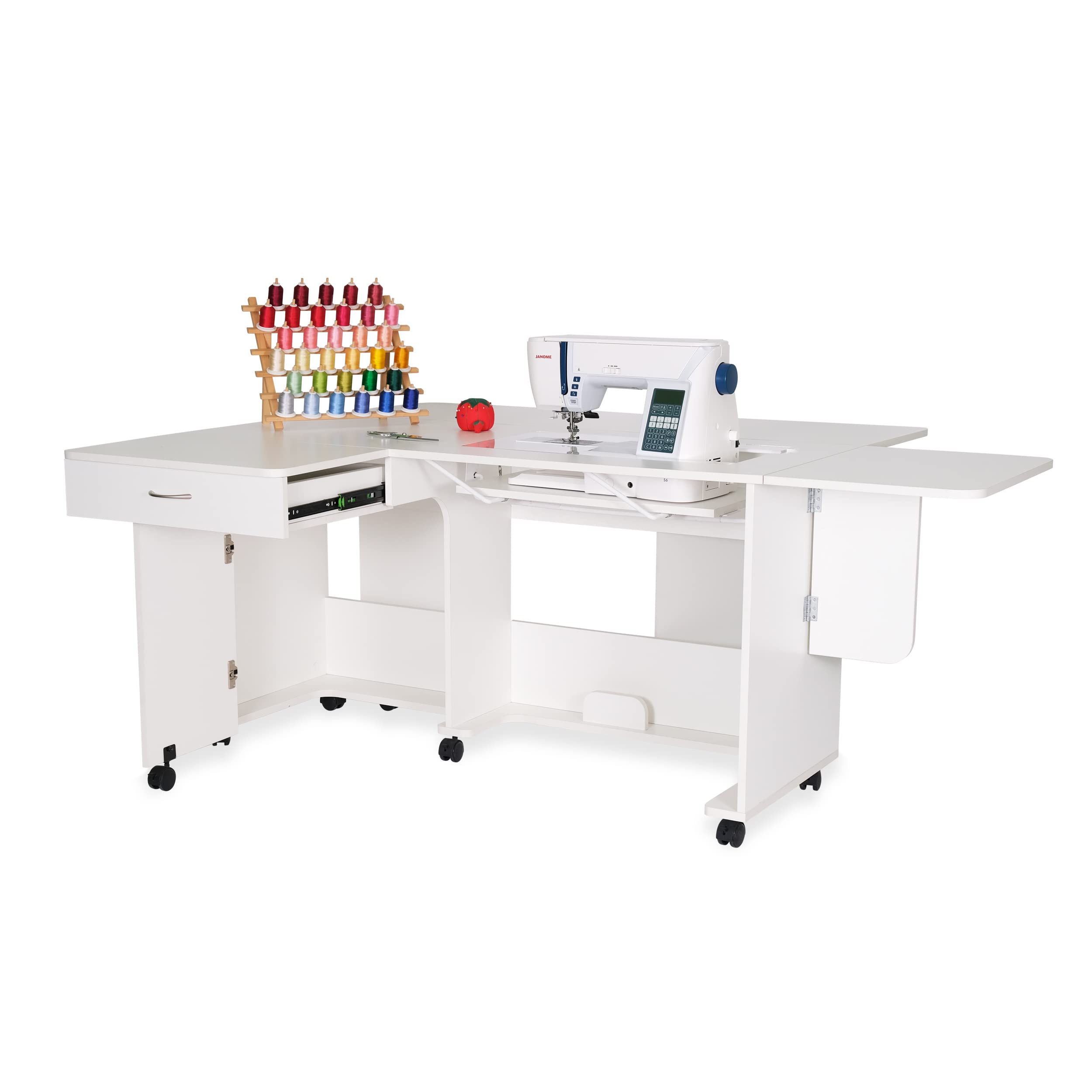 Arrow Classic Sewing Furniture “Christa” Sewing Cabinet: Full-Size, Locking Wheels, Manual Machine Lift, Side and Rear Leafs for Expansive Workspace