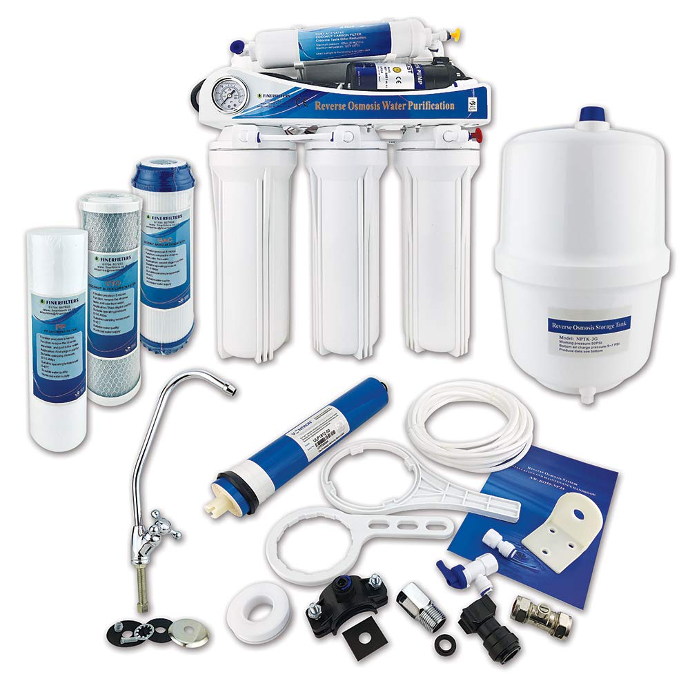 Finerfilters Reverse Osmosis Under Sink Drinking Water Filter System (50GPD) for Home Domestic, Removes up to 99% of Contaminants for the Very Best Drinking Water (5 Stage with Booster Pump)