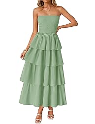 ZESICA Women‘s Summer Boho Strapless Maxi Dress