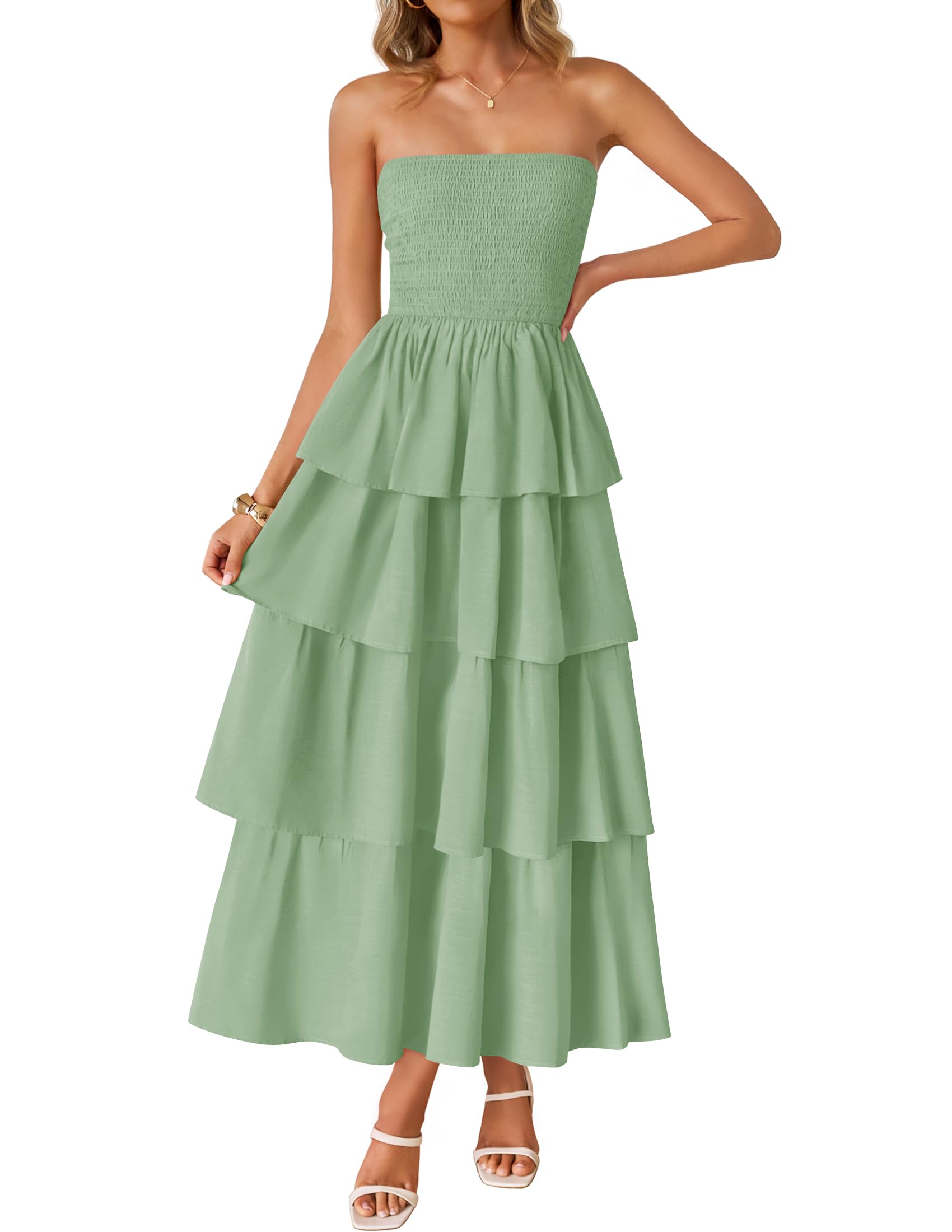 ZESICA Women‘s Summer Boho Strapless Maxi Dress