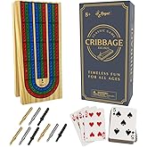 Regal Games Cribbage Board Game Set w/Storage - Fun Table Game with Wooden Board for Adults &amp; Kids - 9 Metal Pegs, Deck of Playing Cards &amp; 2-4 Player Games - Ideal for Game Night, Travel (Ages 8+)