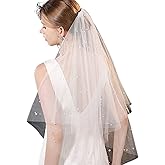 Cliory Pearl Veils for Brides Cheap Wedding Veil 2 Tier Veil Comb Bridal Veil Short Bachelorette Party Veils for Women Wedding