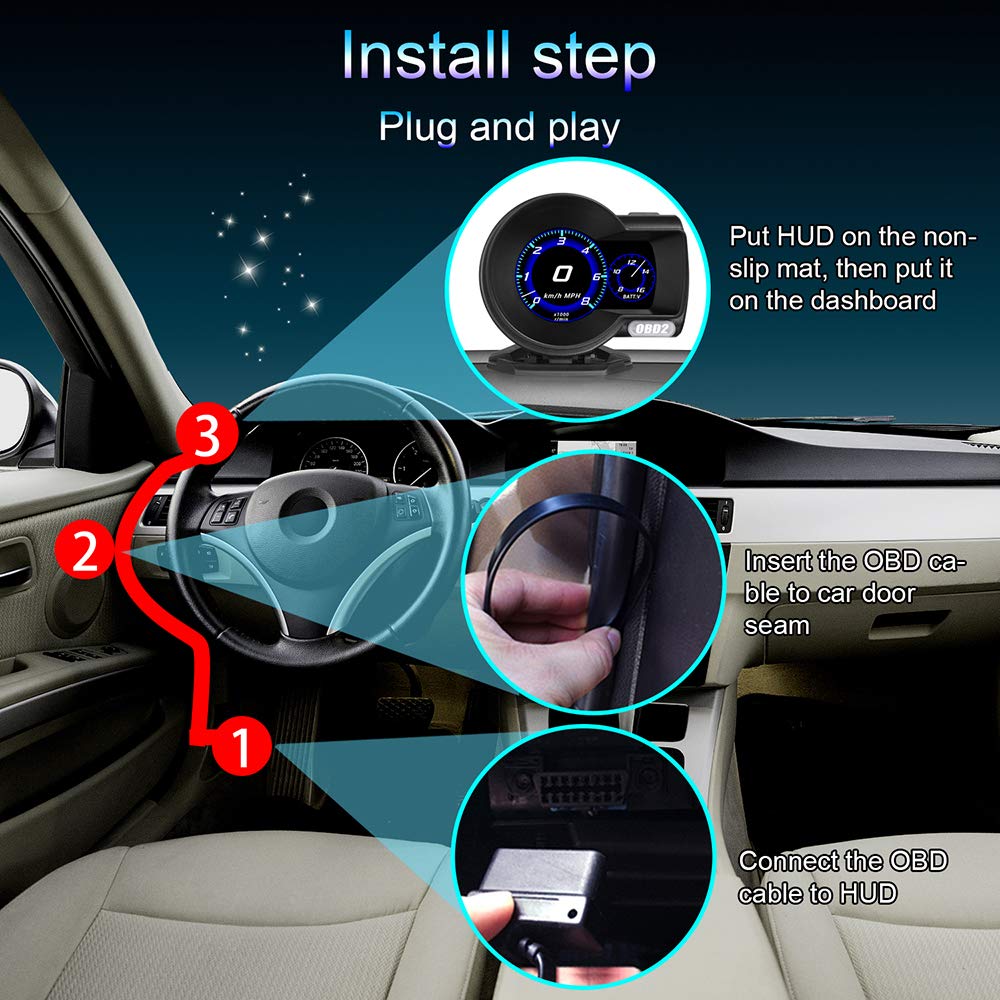 KKmoon F8 Car HUD Head-up Display OBD Speedometer OBDII EUOBD, with HD LCD Color Screen, Vehicle Diagnostic Tool Scan Fault Code OBD Speedometer