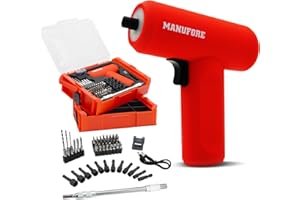 MANUFORE 55pcs 2-layer 3.7V Household Electric Cordless Screwdriver Set with LED Light and Charging cable, 2 Level Tool Box for Home, Car
