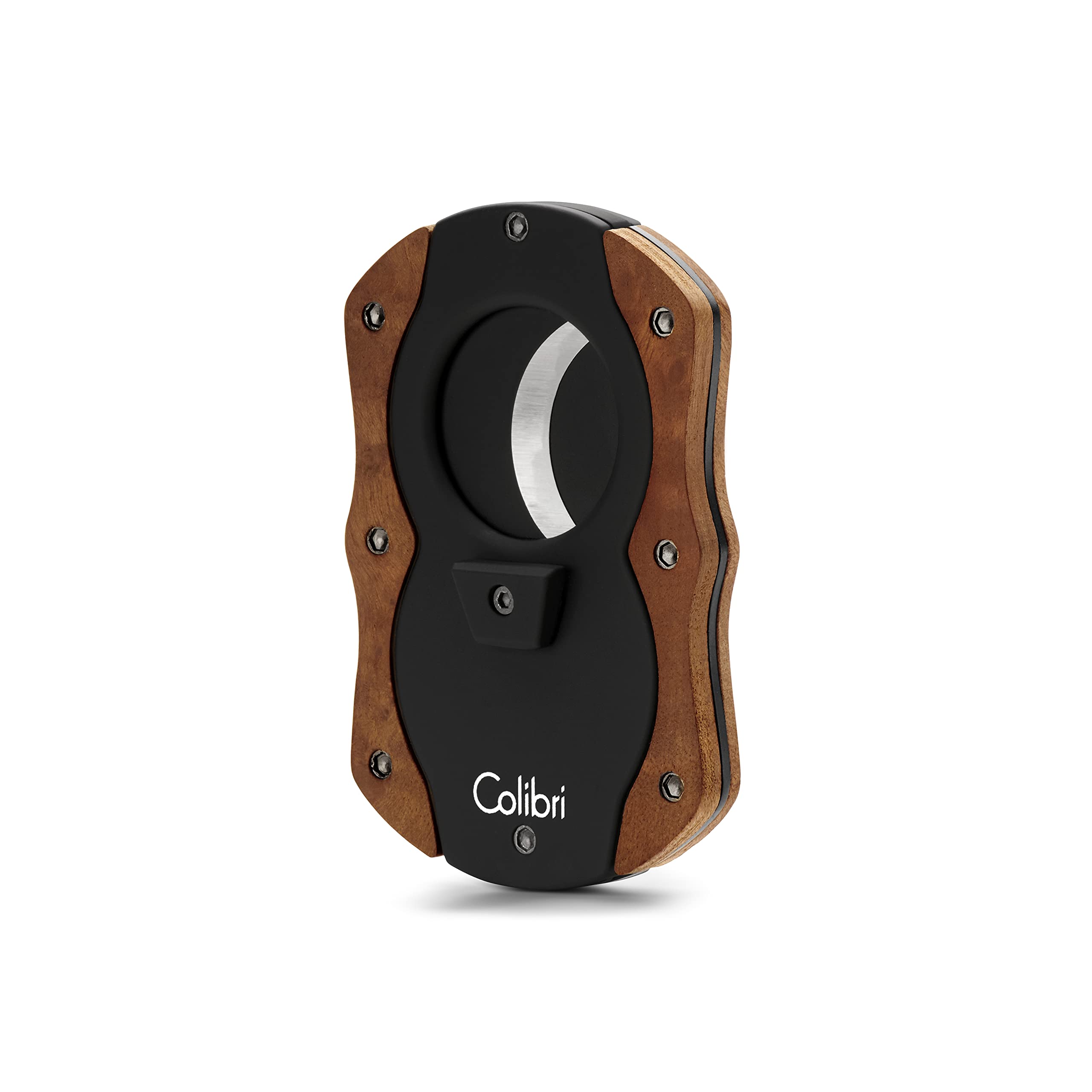 Colibri Cut | Double Guillotine Cigar Cutter| Black with Dark Wood Accents |Spring Loaded Release|Up-to 62 Ring Gauge Cigars| Ergonomic Design | Includes Gift-Box