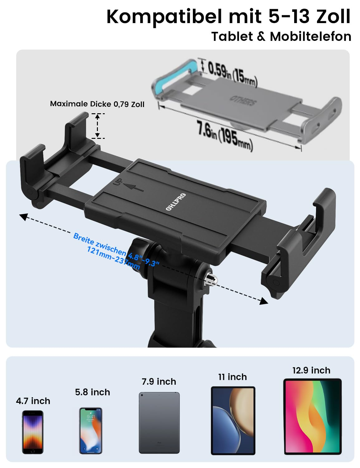 OHLPRO Tablet Halterung Auto, Saugnapf, Armaturenbrett & Scheibe, 5–13" 8