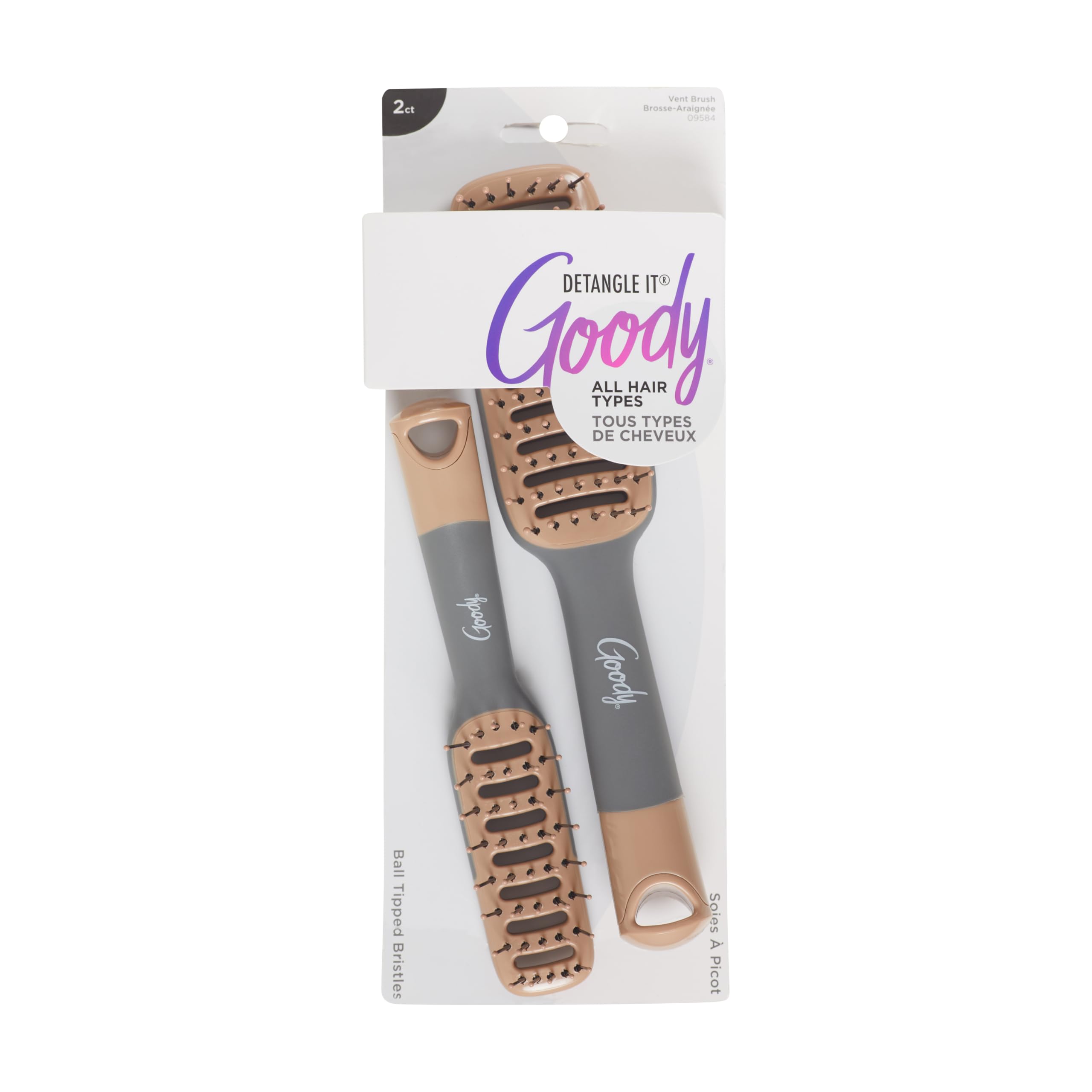 Photo 1 of Goody Detangle It Vented Hair Brush, Quick Drying Detangler Brush with Flexible Bristle, Use as a Detangling Brush or Styling Brush to Tackle Tangles, Knots & Frizz, All Hair Types, Brown/Grey - 2 Ct