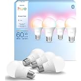 Philips Hue Essential Smart LED A19 Bulb, 4-Pack | White &amp; Color Ambiance, E26, 7.2W, 2200K-6500K, 800 Lumens, Dimmable, Works with Alexa, Google Assistant, Apple Home