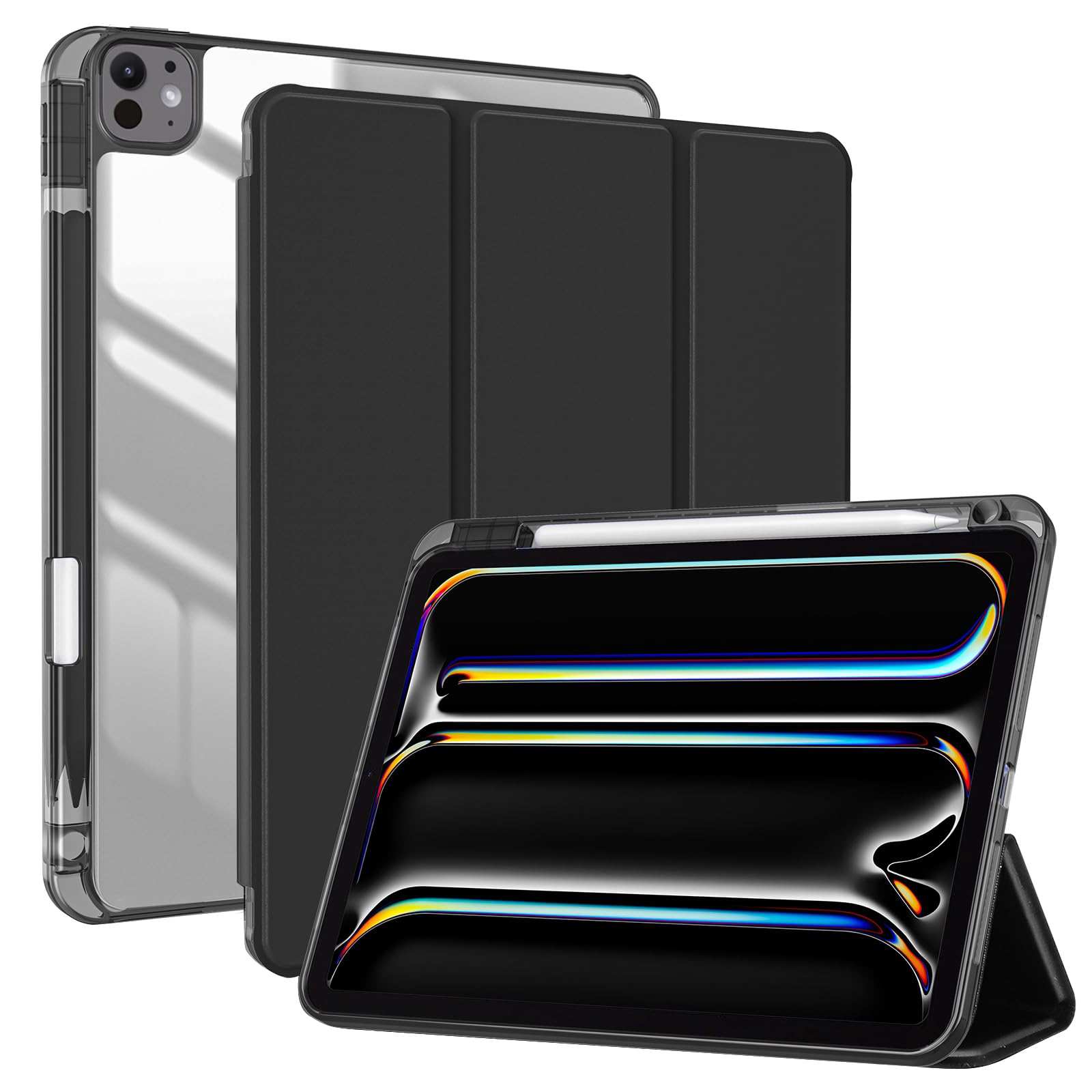 Photo 1 of ProCase for iPad Pro 13 Inch Case M4 2024 with Pencil Holder, Slim Stand Clear Transparent Back Shell Shockproof Cover 2024 iPad Pro Case 13 Inch -Black