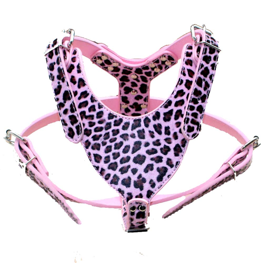 haoyueer New Soft Leather Dog Harness Large Pitbull Mastiff Boxer Bully Chest for 26~34" Adjustable (Pink Leopard)
