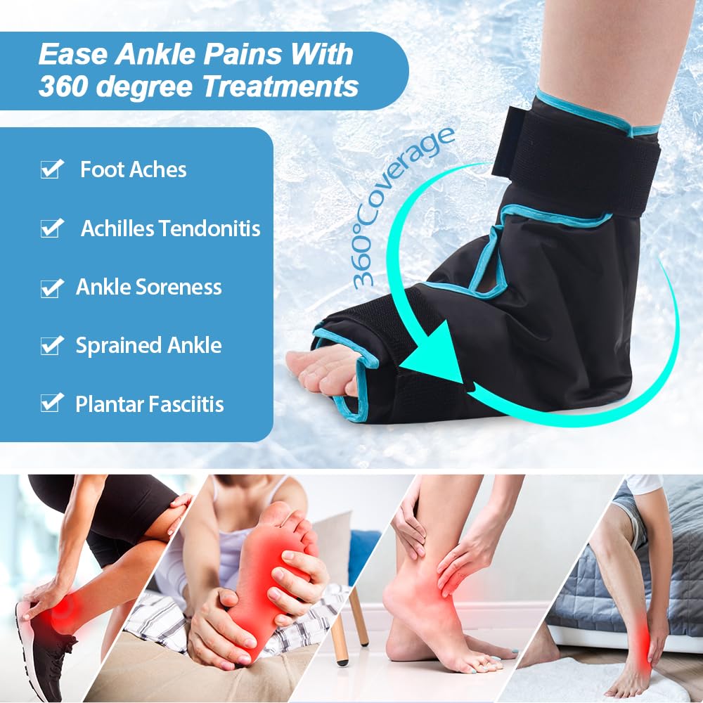 NEWGO Ice Pack Foot Ankle Ice Pack Wrap for Plantar Fasciitis, Foot Surgery Recovery, Hot Cold Therapy Ice Boot for Bunions, Ankle Injury, Swelling, Burning Feet - Black